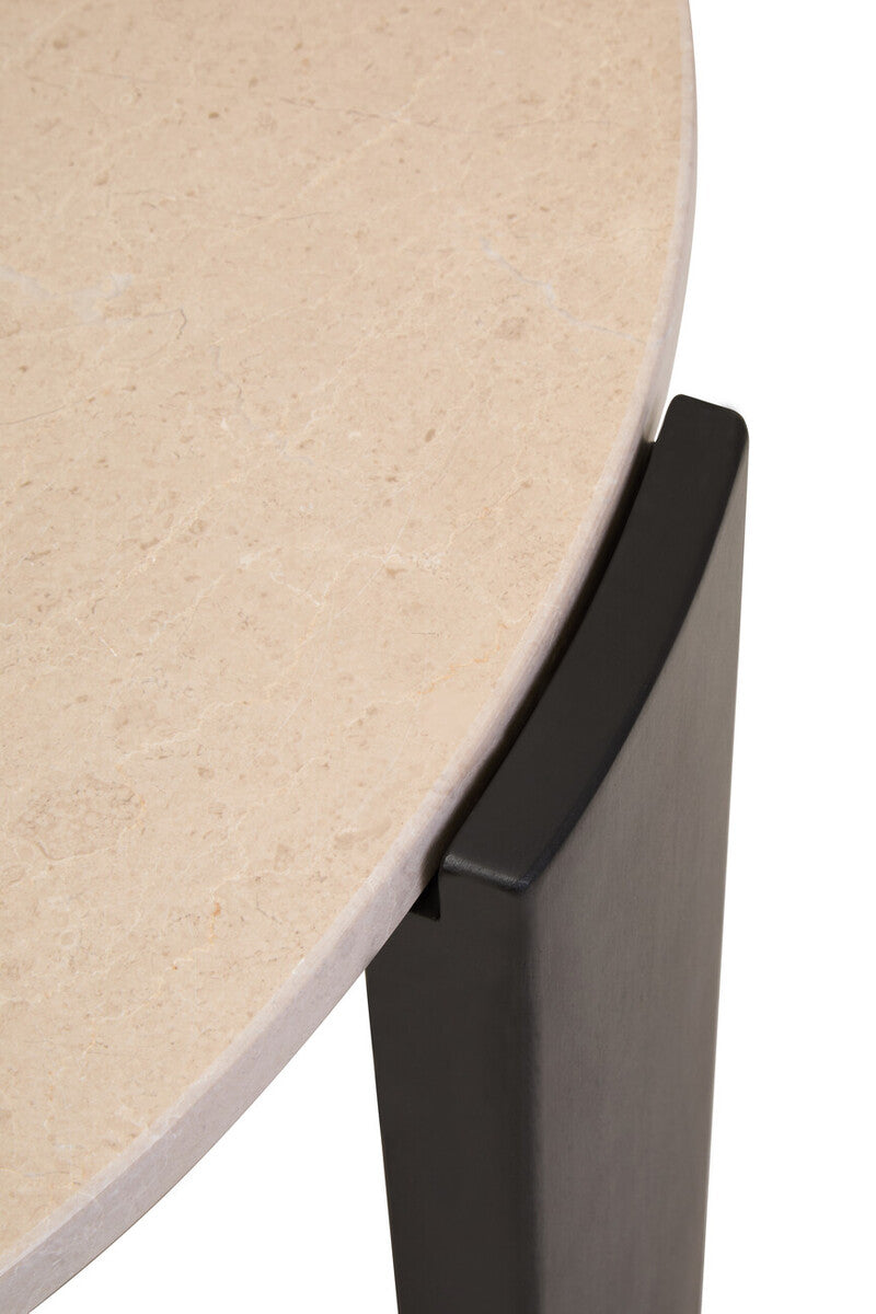 Cream Marble and Black Acacia Wood Large Round Coffee Table