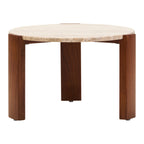 Travertine and Natural Acacia Wood Small Round Coffee Table