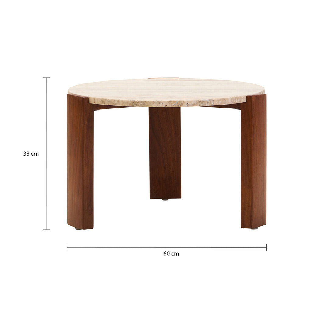 Travertine and Natural Acacia Wood Small Round Coffee Table