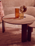 Travertine and Natural Acacia Wood Small Round Coffee Table