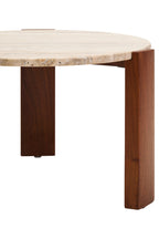 Travertine and Natural Acacia Wood Small Round Coffee Table