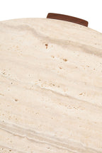 Travertine and Natural Acacia Wood Small Round Coffee Table