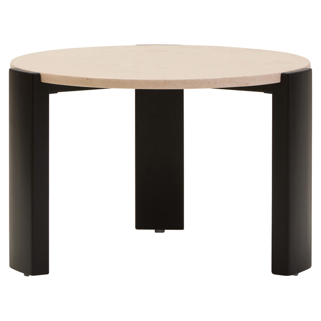 Cream Round Marble Top Large Coffee Table with Small Acacia Legs
