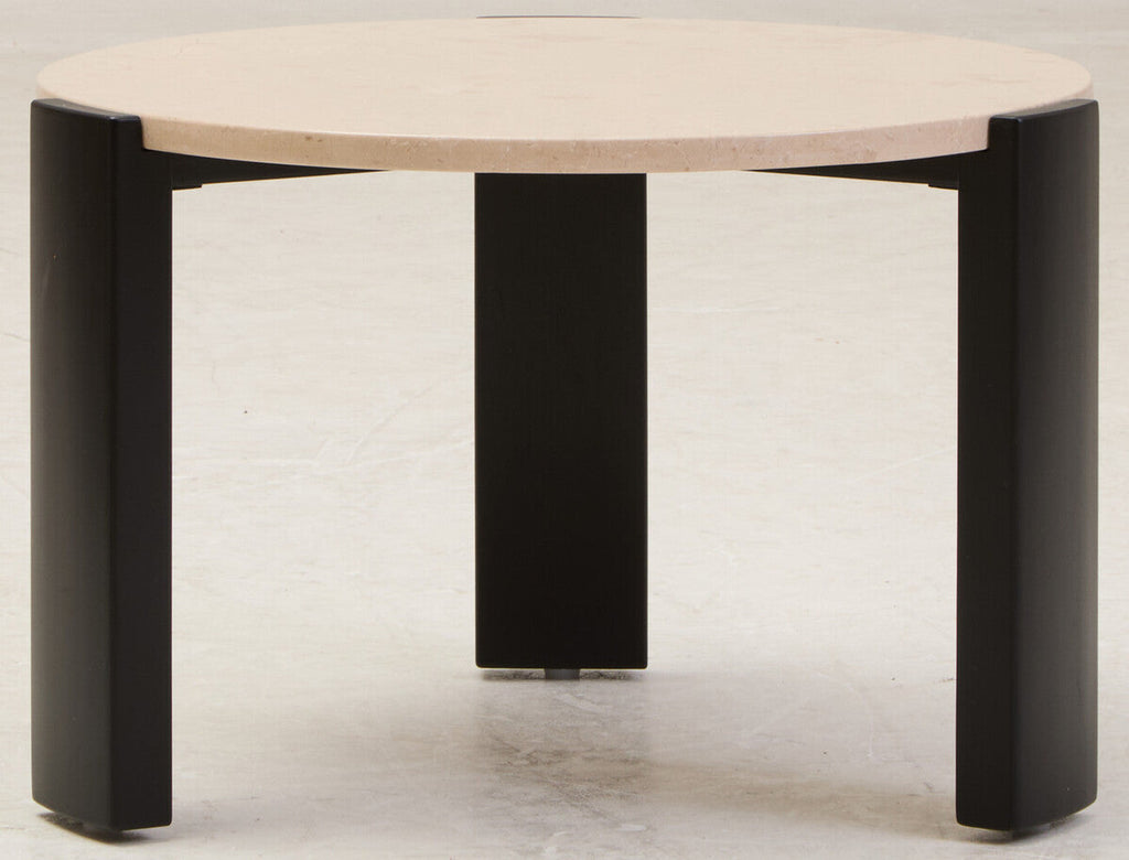 Cream Round Marble Top Large Coffee Table with Small Acacia Legs
