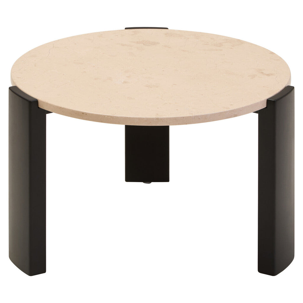 Cream Round Marble Top Large Coffee Table with Small Acacia Legs
