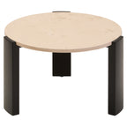 Cream Round Marble Top Large Coffee Table with Small Acacia Legs