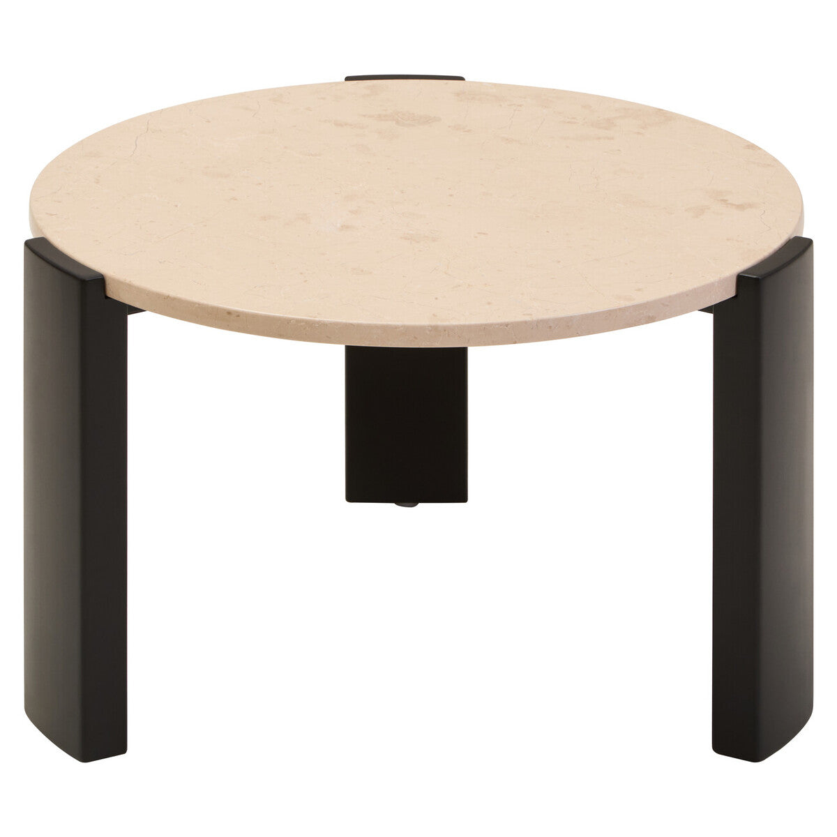 Cream Round Marble Top Large Coffee Table with Small Acacia Legs