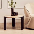Cream Round Marble Top Large Coffee Table with Small Acacia Legs