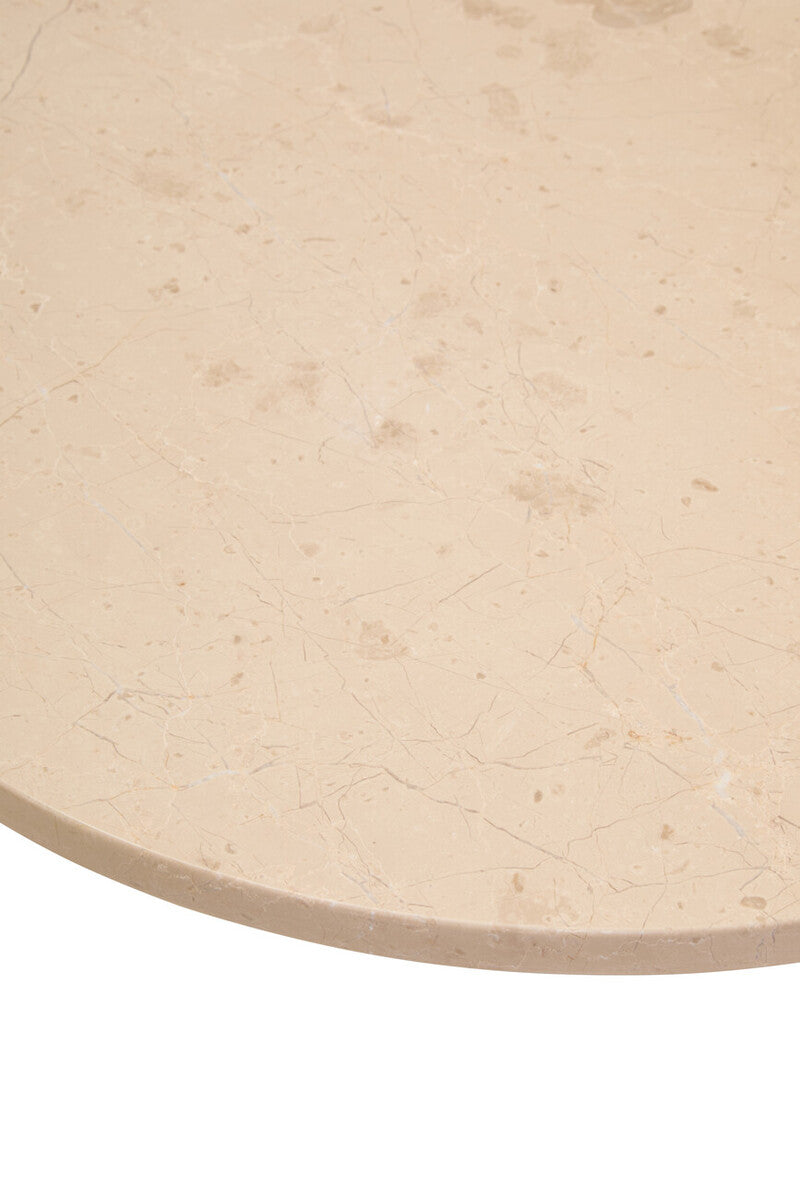 Cream Round Marble Top Large Coffee Table with Small Acacia Legs