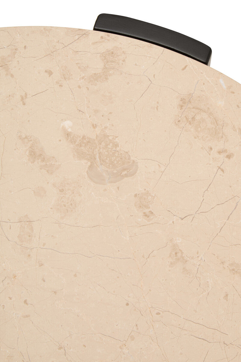 Cream Round Marble Top Large Coffee Table with Small Acacia Legs