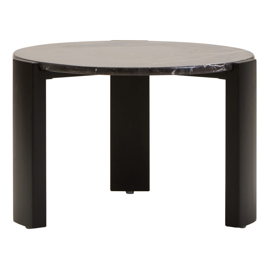 Black Round Marble Top Small Coffee Table with Black Acacia Legs