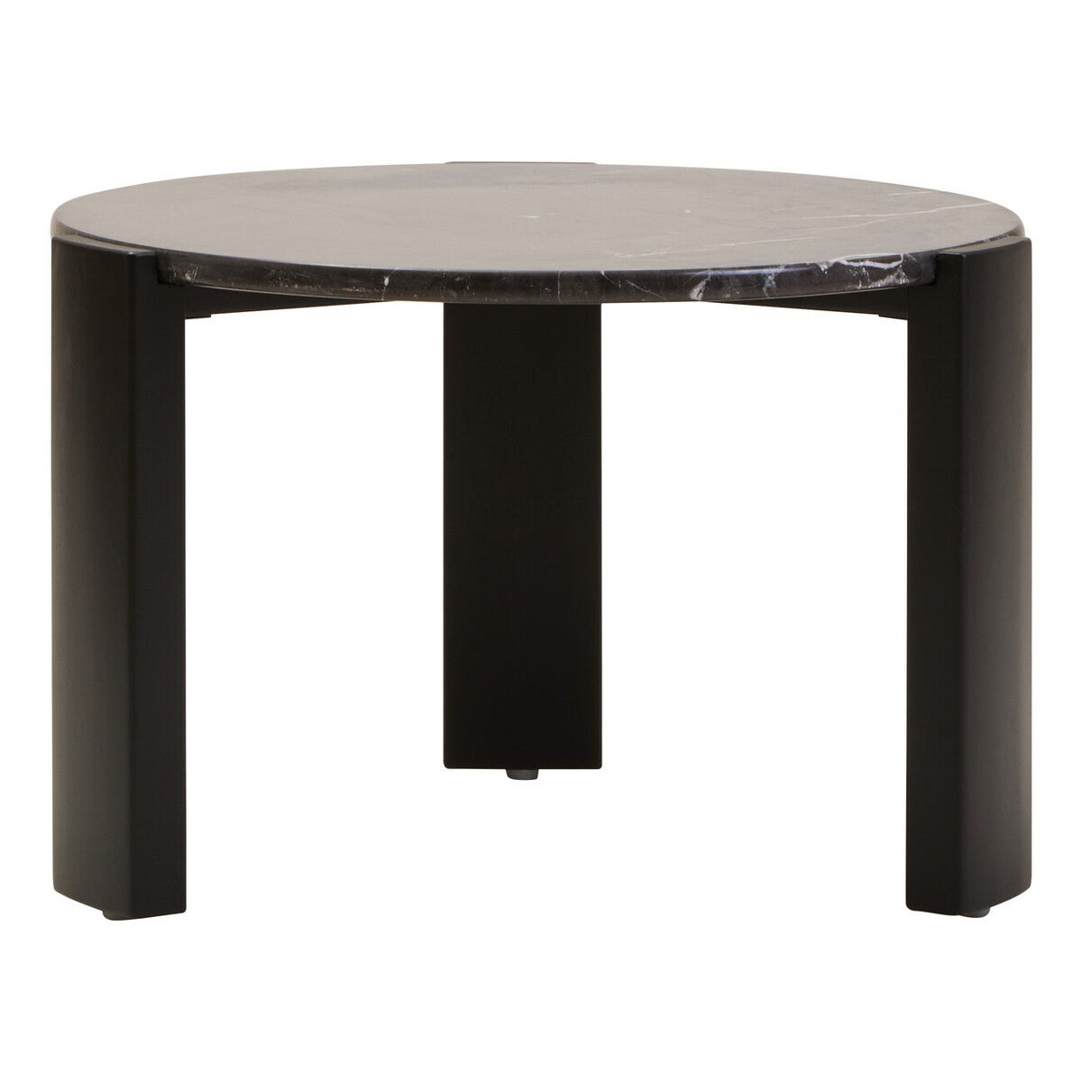 Black Round Marble Top Small Coffee Table with Black Acacia Legs