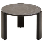 Black Round Marble Top Small Coffee Table with Black Acacia Legs