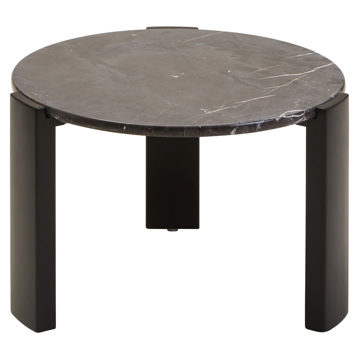 Black Round Marble Top Small Coffee Table with Black Acacia Legs