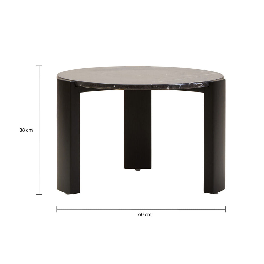 Black Round Marble Top Small Coffee Table with Black Acacia Legs