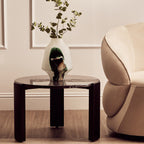 Black Round Marble Top Small Coffee Table with Black Acacia Legs