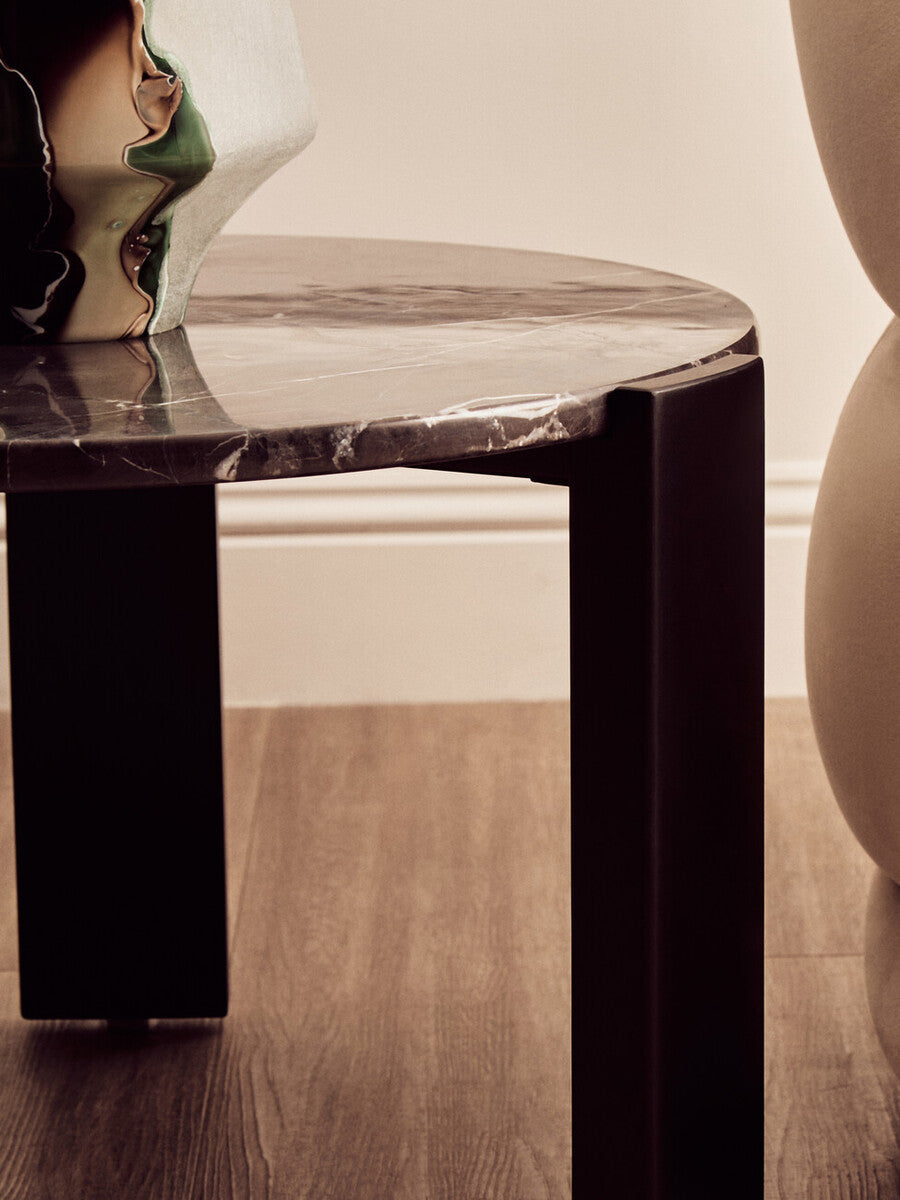 Black Round Marble Top Small Coffee Table with Black Acacia Legs