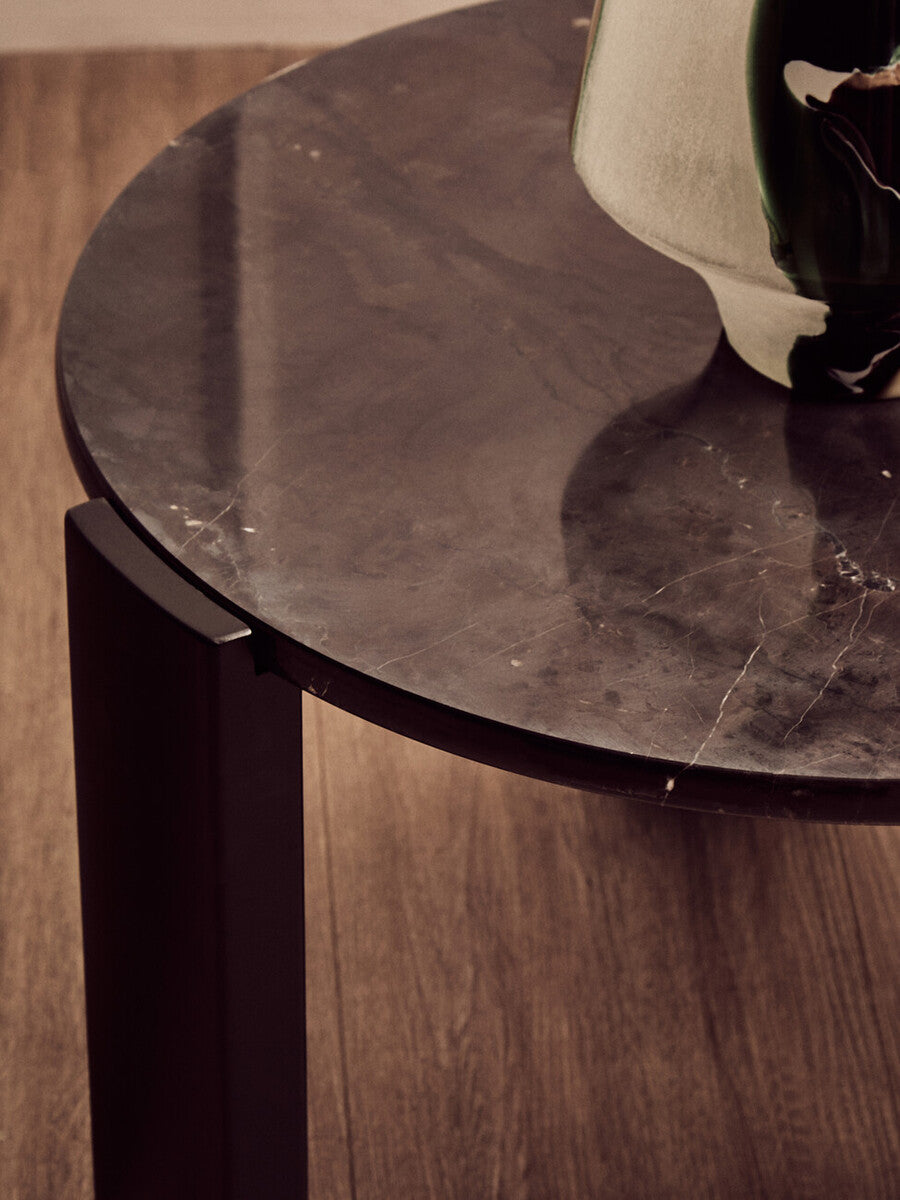 Black Round Marble Top Small Coffee Table with Black Acacia Legs