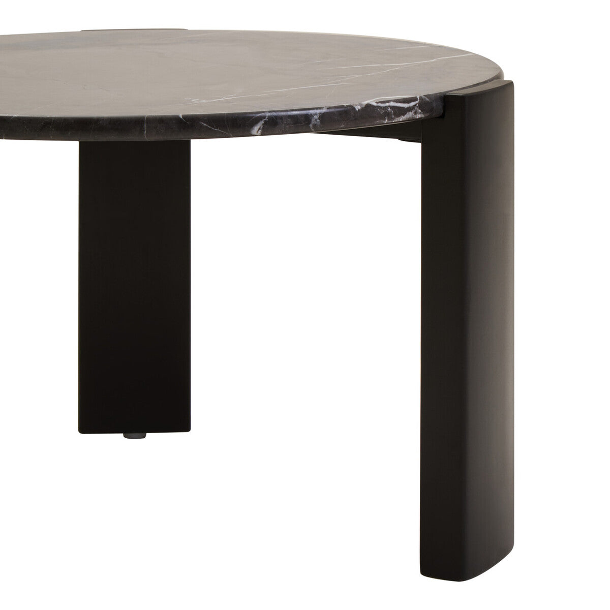 Black Round Marble Top Small Coffee Table with Black Acacia Legs