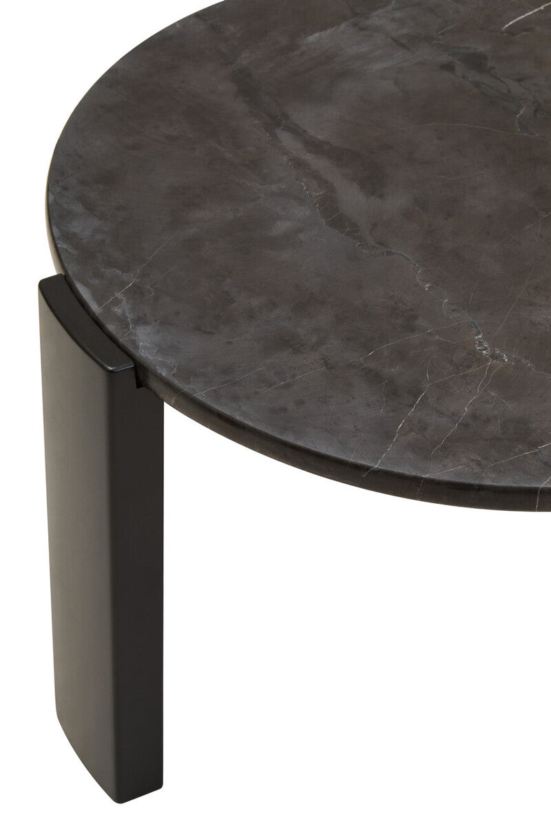 Black Round Marble Top Small Coffee Table with Black Acacia Legs