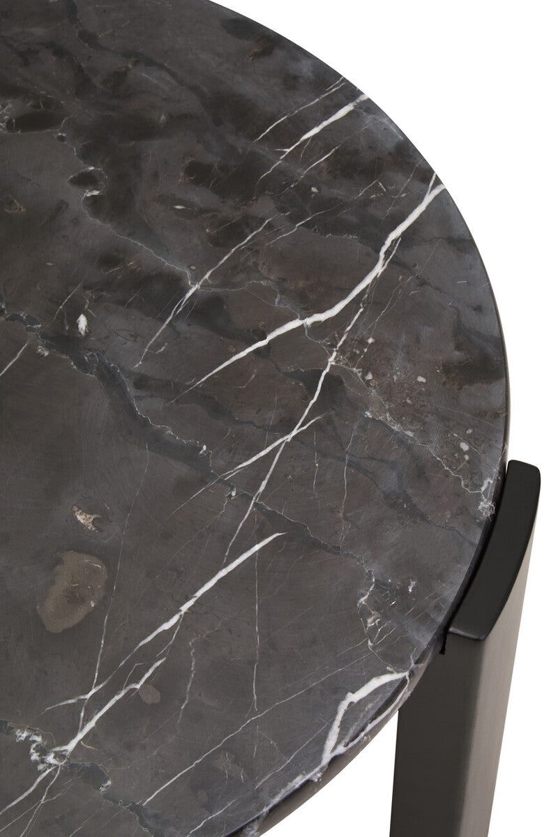 Black Round Marble Top Small Coffee Table with Black Acacia Legs