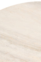 Cream Travertine Top Round Side Table with Natural Brown Acacia Wood Base