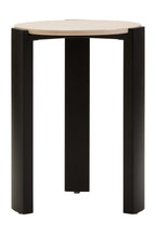Cream Marble Top Round Side Table with Black Acacia Wood Legs