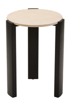 Cream Marble Top Round Side Table with Black Acacia Wood Legs
