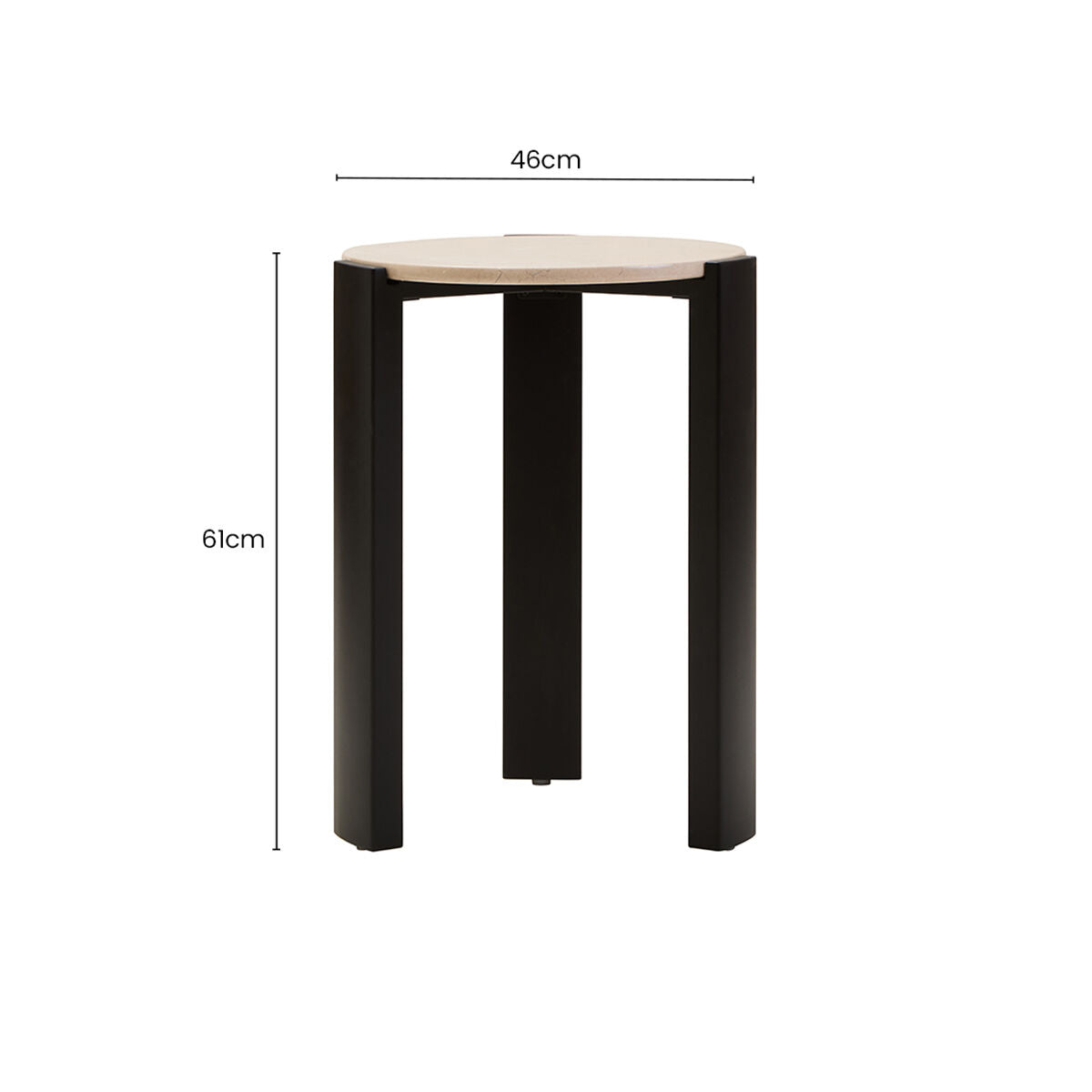 Cream Marble Top Round Side Table with Black Acacia Wood Legs