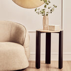 Cream Marble Top Round Side Table with Black Acacia Wood Legs