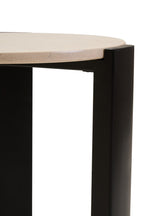 Cream Marble Top Round Side Table with Black Acacia Wood Legs