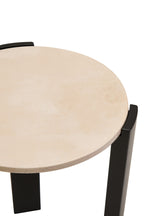 Cream Marble Top Round Side Table with Black Acacia Wood Legs