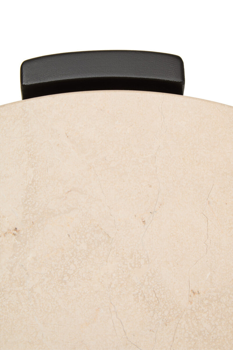 Cream Marble Top Round Side Table with Black Acacia Wood Legs
