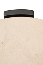 Cream Marble Top Round Side Table with Black Acacia Wood Legs