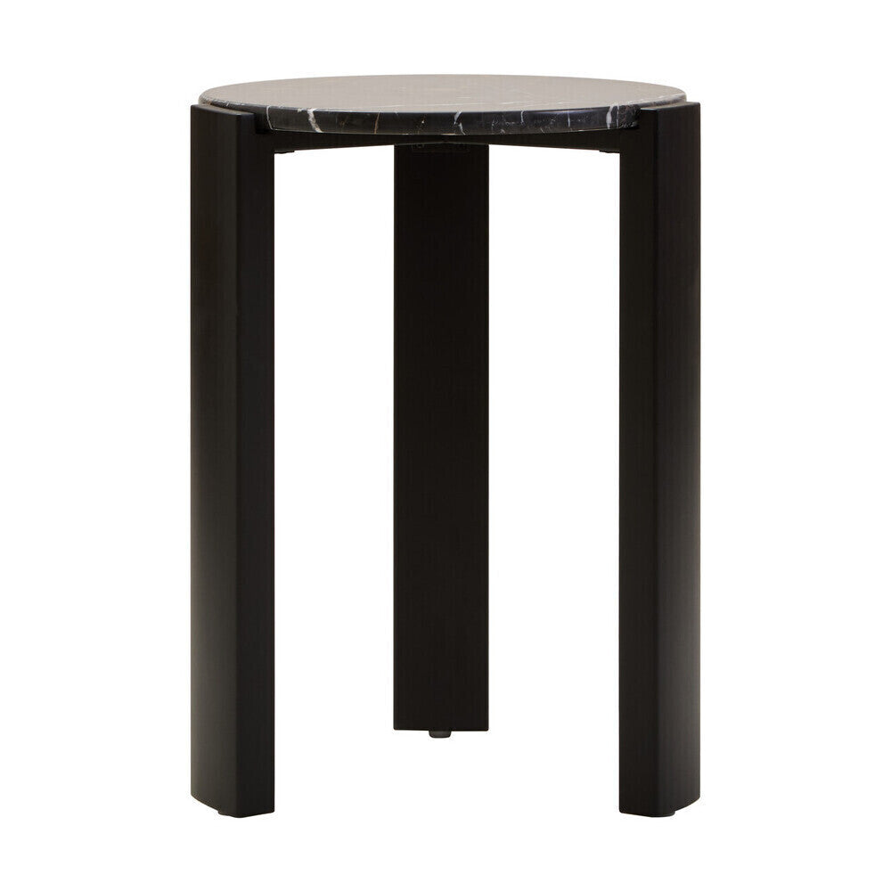 Black Marble Top Round Side Table with Black Acacia Wood Legs