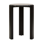 Black Marble Top Round Side Table with Black Acacia Wood Legs