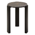 Black Marble Top Round Side Table with Black Acacia Wood Legs