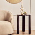 Black Marble Top Round Side Table with Black Acacia Wood Legs