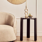 Black Marble Top Round Side Table with Black Acacia Wood Legs
