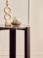 Black Marble Top Round Side Table with Black Acacia Wood Legs
