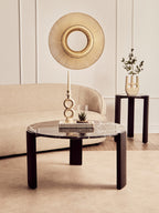 Black Marble Top Round Side Table with Black Acacia Wood Legs