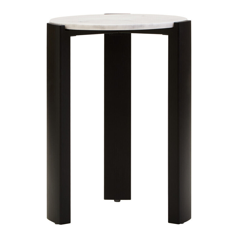 White Marble Top Round Side Table with Black Acacia Wood Legs