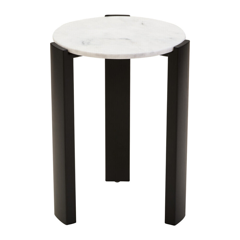 White Marble Top Round Side Table with Black Acacia Wood Legs