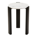 White Marble Top Round Side Table with Black Acacia Wood Legs