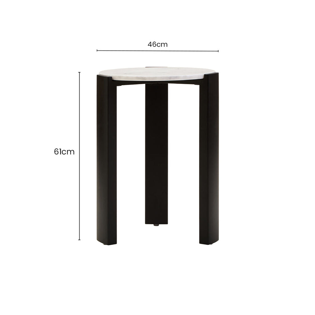 White Marble Top Round Side Table with Black Acacia Wood Legs