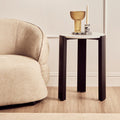 White Marble Top Round Side Table with Black Acacia Wood Legs
