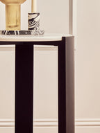 White Marble Top Round Side Table with Black Acacia Wood Legs