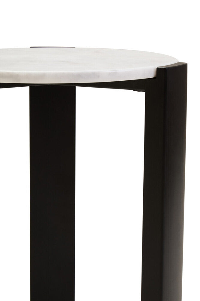White Marble Top Round Side Table with Black Acacia Wood Legs