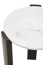 White Marble Top Round Side Table with Black Acacia Wood Legs