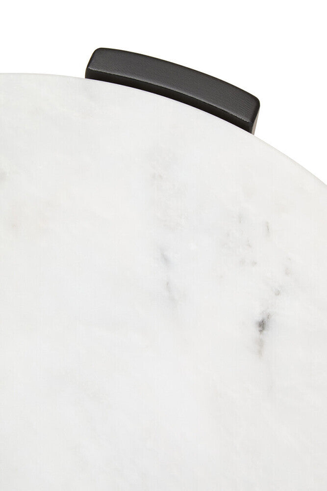 White Marble Top Round Side Table with Black Acacia Wood Legs